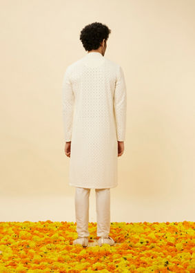 Soft White Floral Sequin Embroidered Kurta Set image number 5